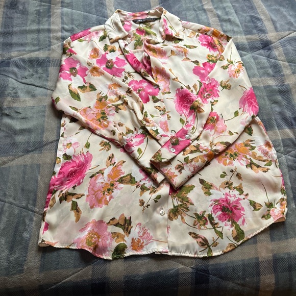 Zara Satin Effect Floral Print Shirt - Picture 6 of 15